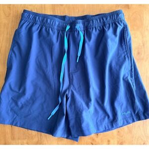 Huk Mens Performance Fishing Shorts Blue Elastic Waist Mesh Lined Size Medium